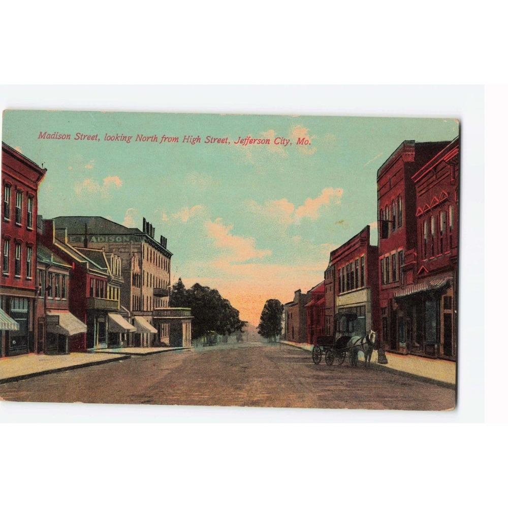 Vintage 1917 Madison Street Jefferson City MO Postcard AcmeGraph Co Sunset VG-
